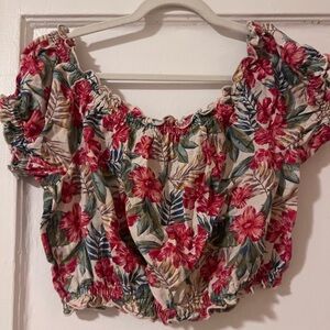 Floral Off-Shoulder Crop Top in Red and Green